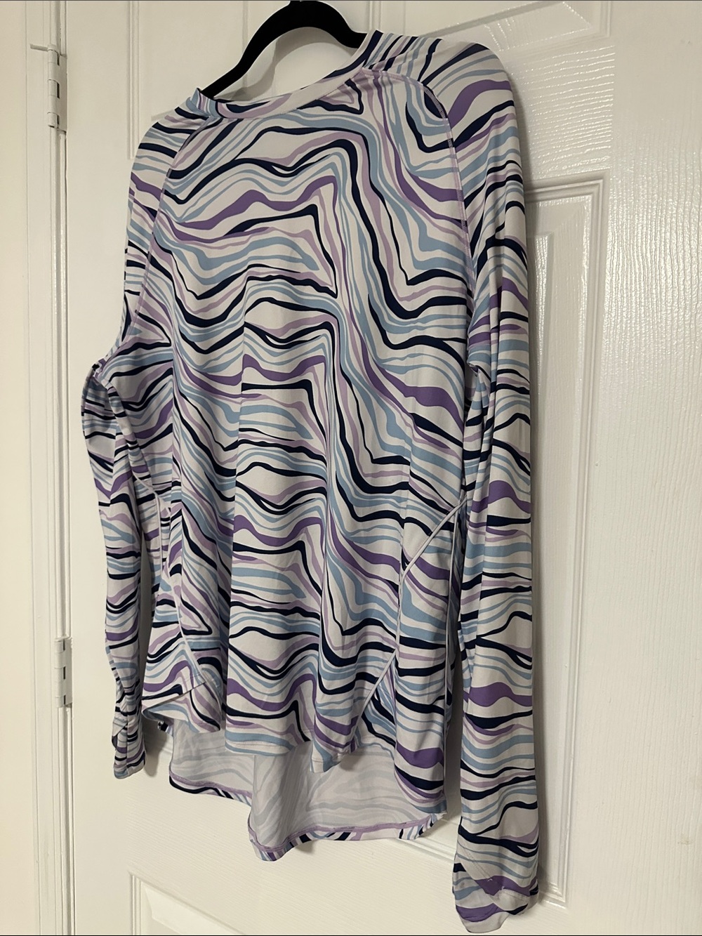 Coolibar Accelera Performance Long Sleeve Top, Purple Stripe, Size Large/L